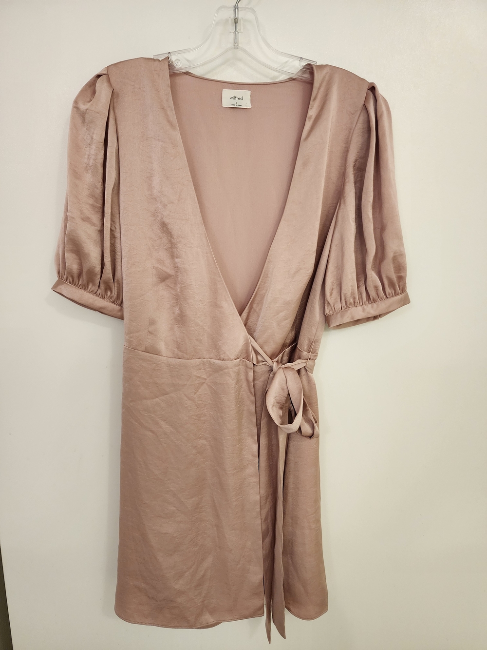 Wilfred Satin Wrap Mini Dress in Dusty Rose